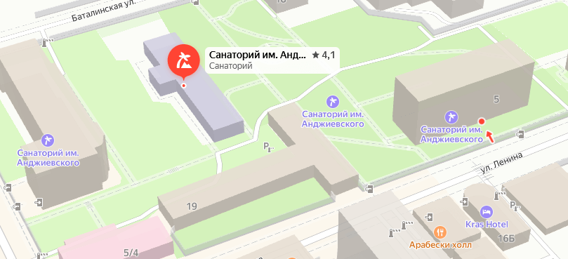 Санаторий «им. Анджиевского» на карте pyatigorsk